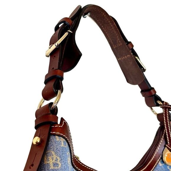Dooney & Bourke Canvas Leather Trim Signature Monogram Hobo Shoulder Bag Blue Br - Picture 5 of 12